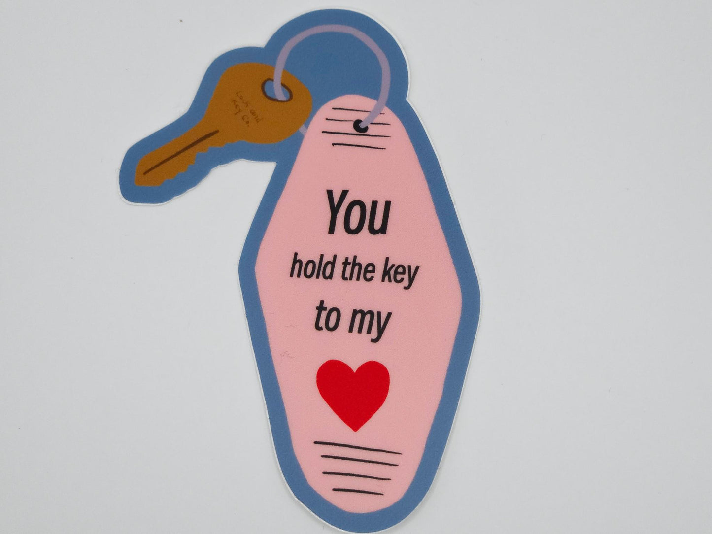 Sticker, Pink Hotel Room Key with Heart, Vinyl, Die-Cut, 3 Inch