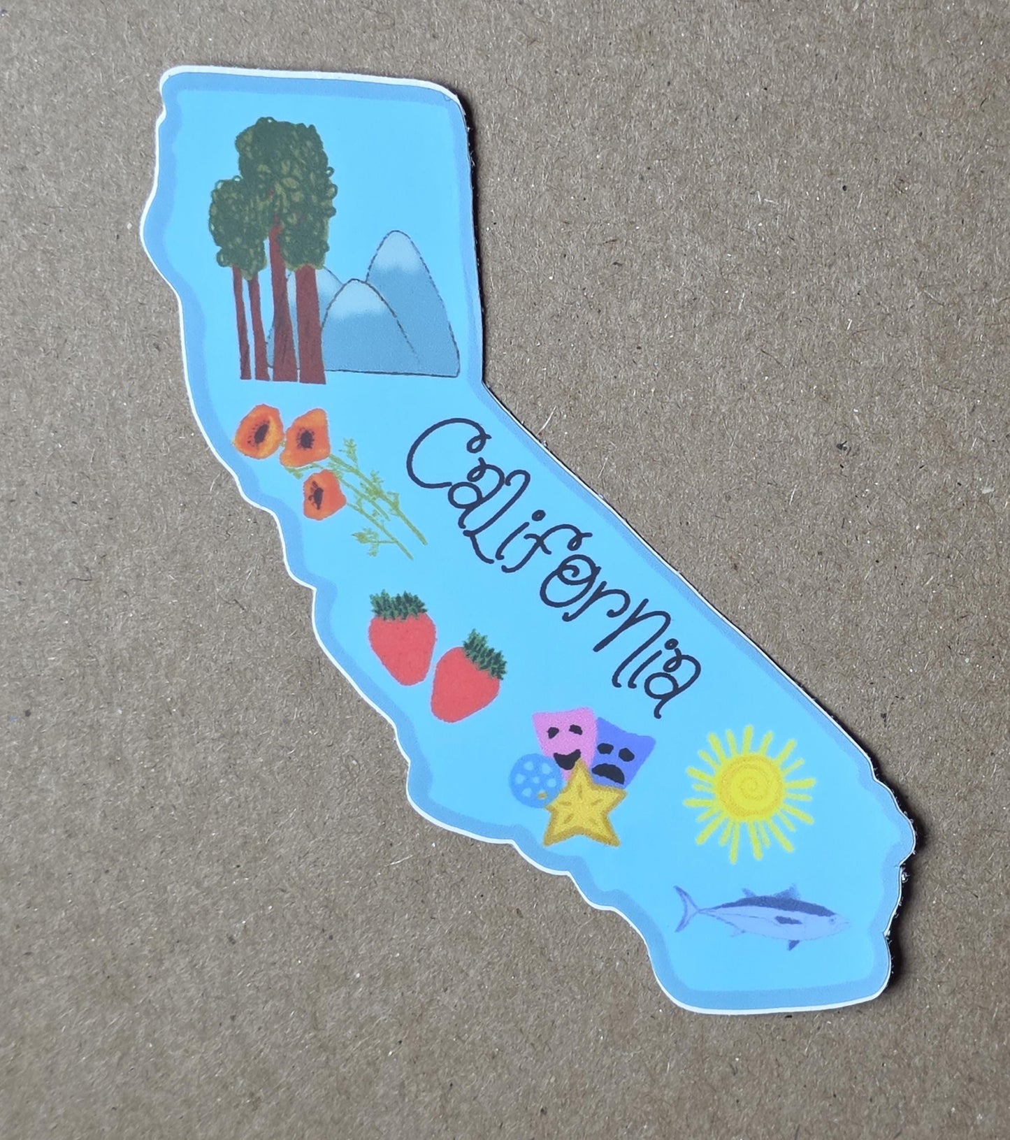 Sticker, California State Sticker, Die-Cut or Square on Gingham, Vinyl, 3 Inch