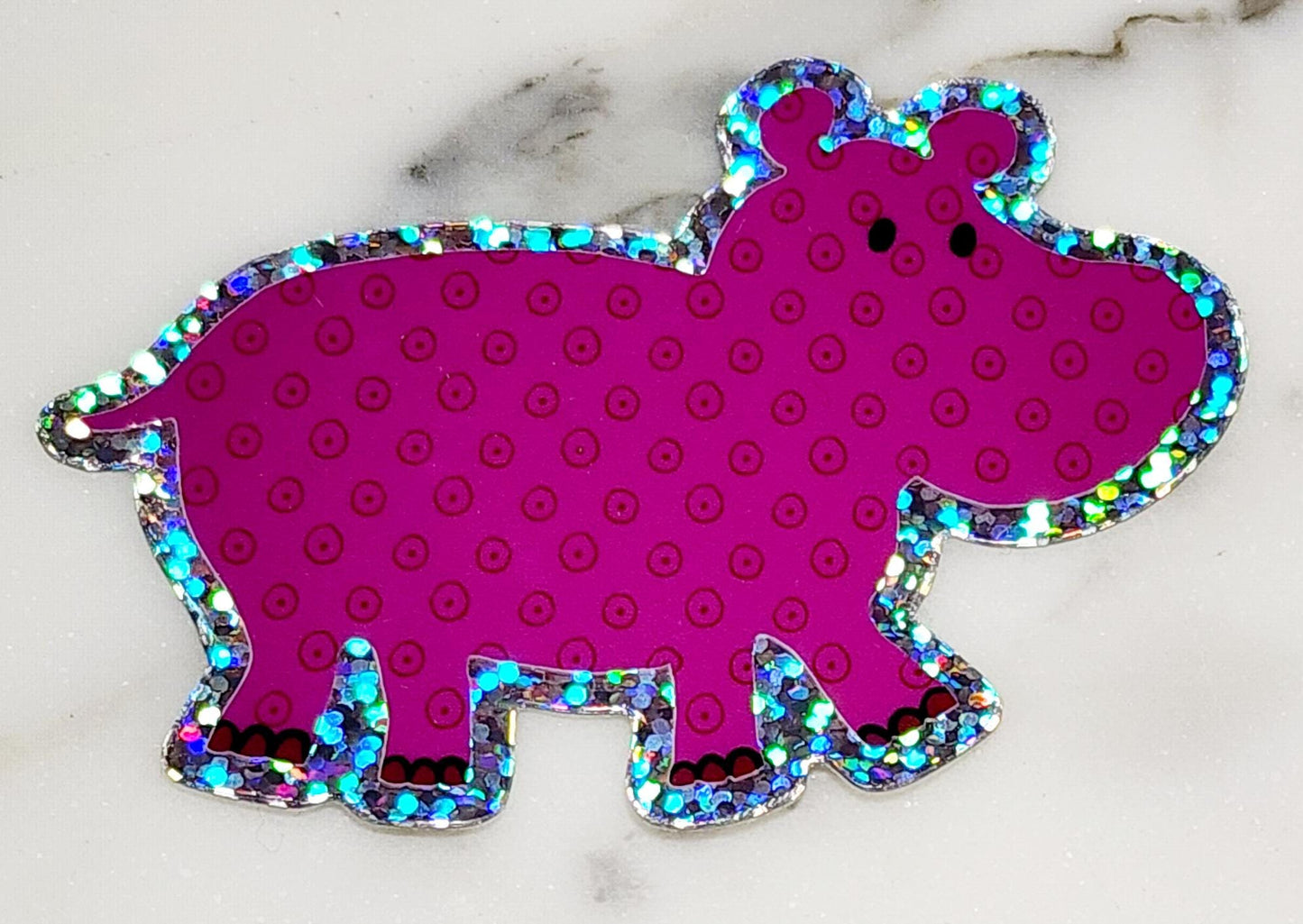 Glitter Sticker, Pink Hippo With Glitter Design, Vinyl, Die-Cut, 3 Inch