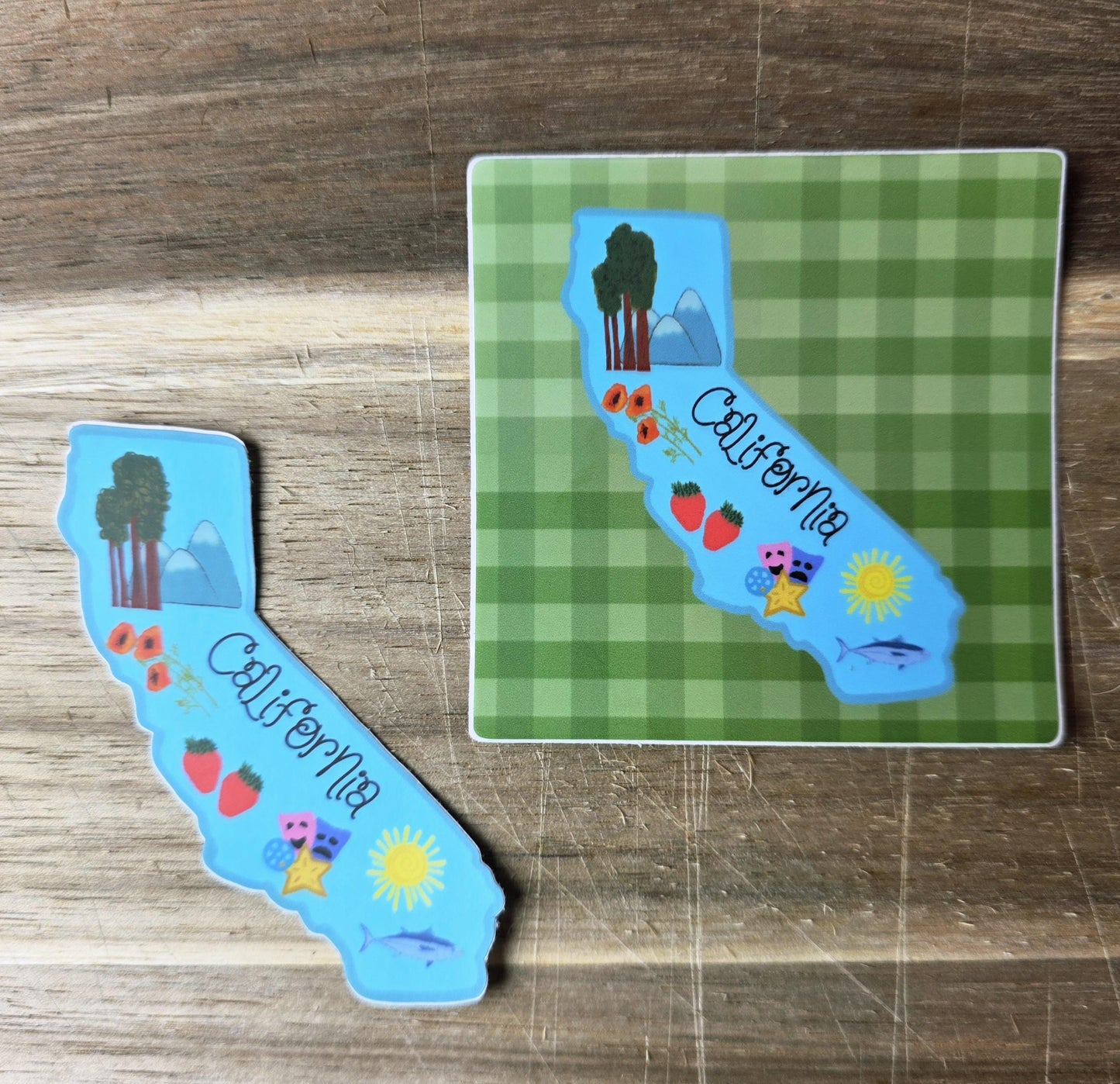 Sticker, California State Sticker, Die-Cut or Square on Gingham, Vinyl, 3 Inch