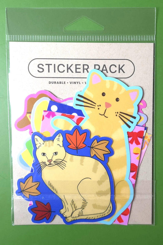 Cat Themed Sticker Pack, 7 Cat Stickers, Vinyl decals