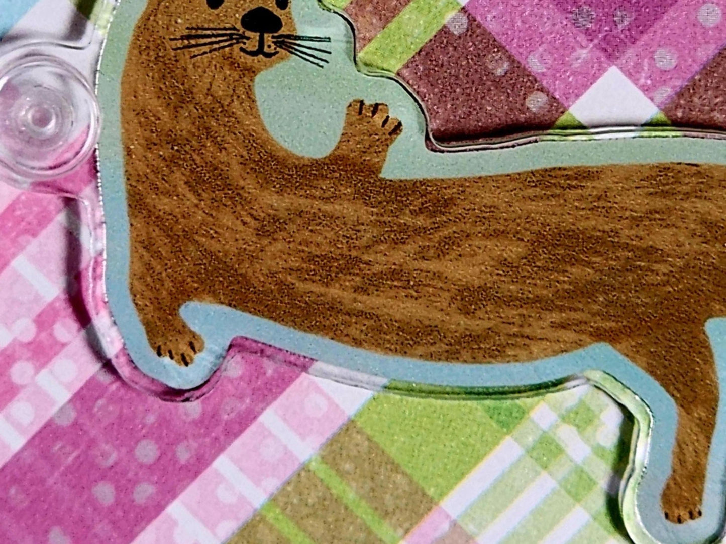 Keychain, Happy Otter Design, Acrylic With Metal Key Ring