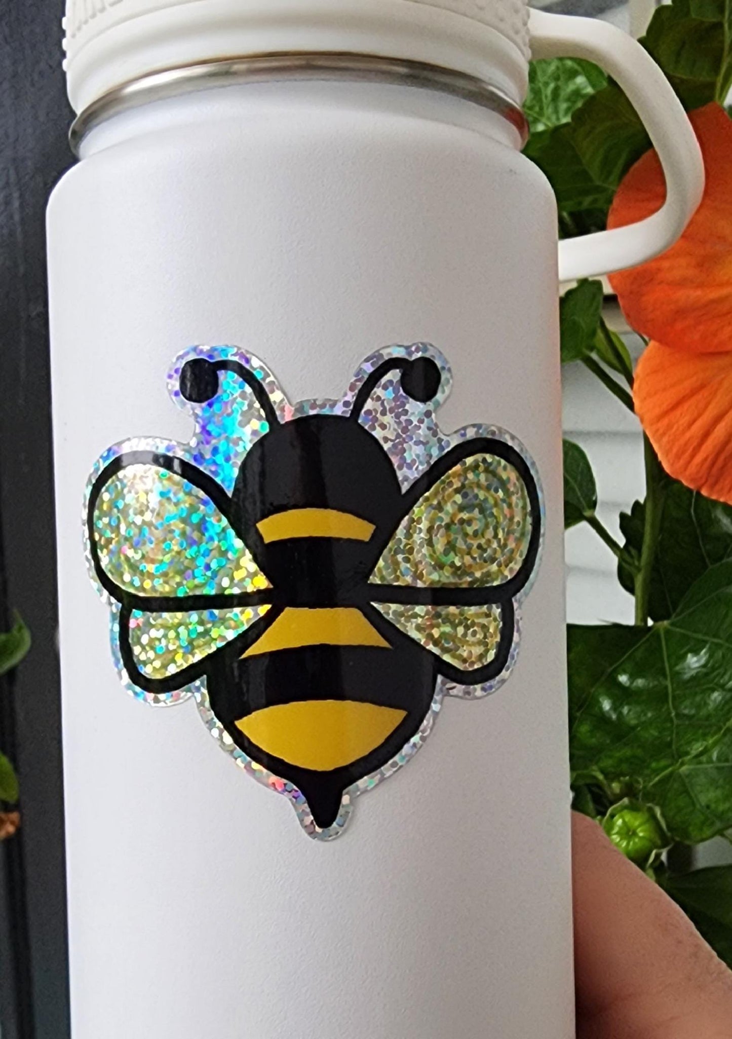 Glitter Sticker, Bee Design, Vinyl, Die-Cut, 3 Inch