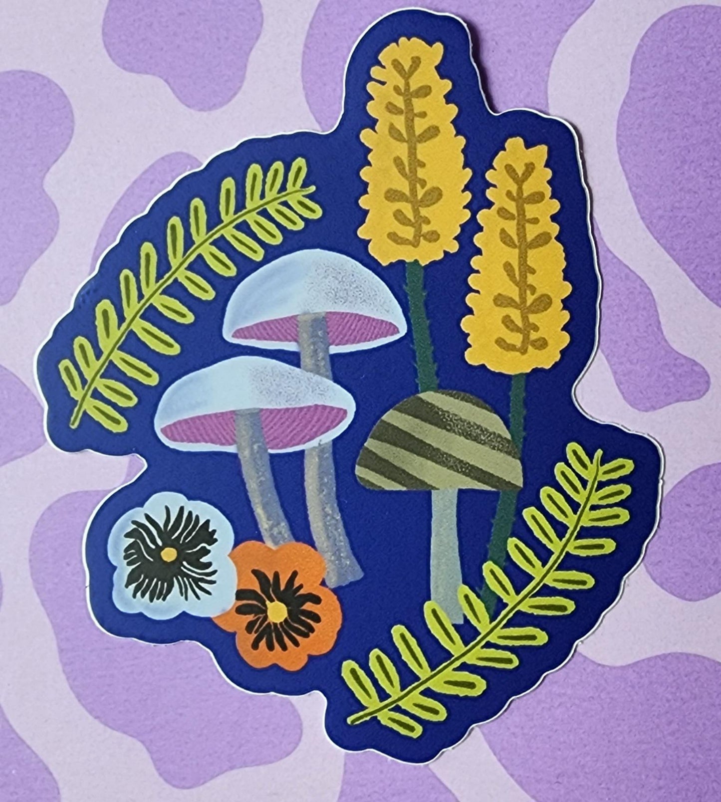 Sticker, Mushroom Garden Design, 3 Color Choices, Vinyl, Die-Cut, 3 Inch