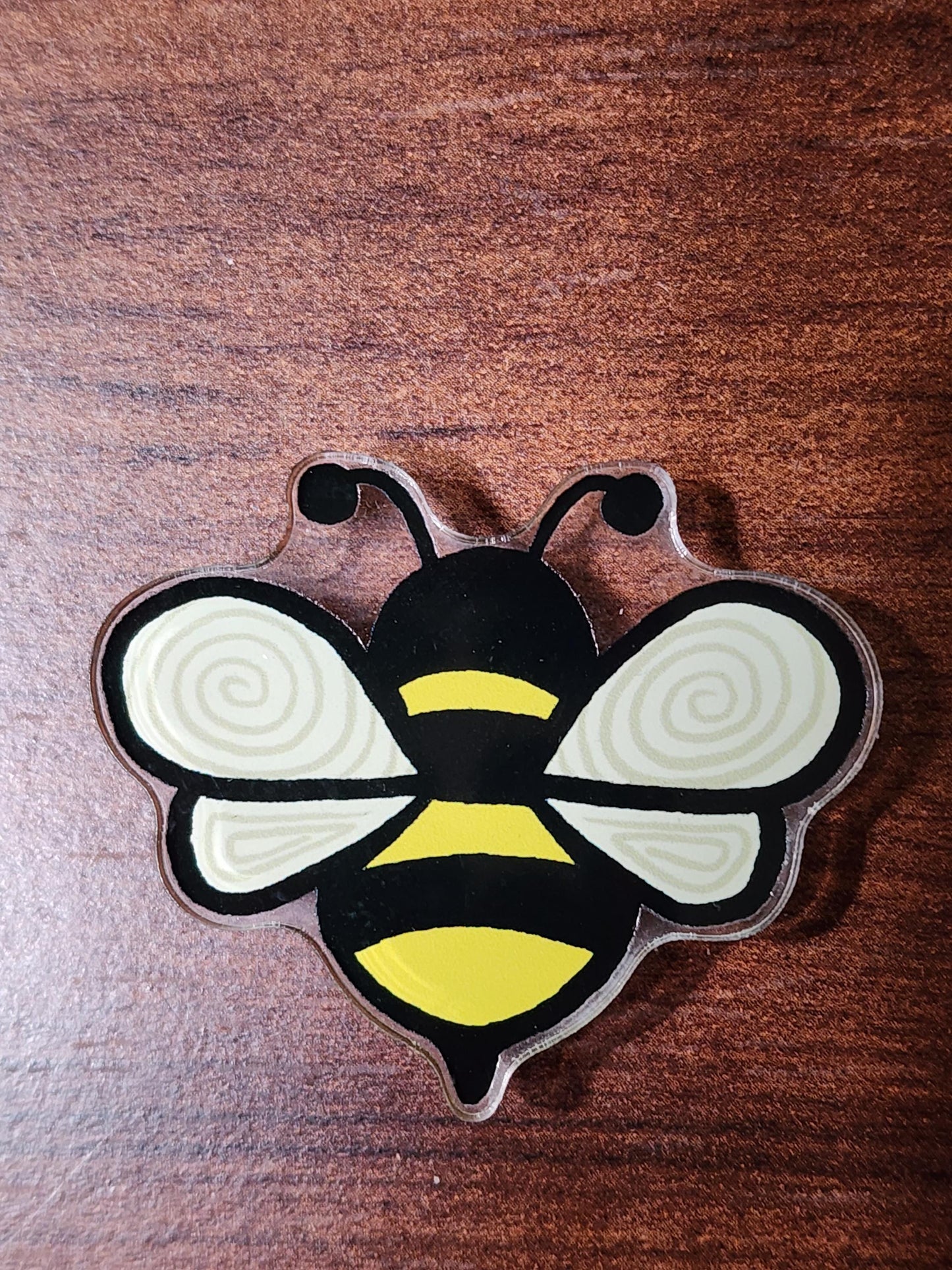 Bag Charm, Acrylic Bee with Bog Bag Type Backing, 2 Inches