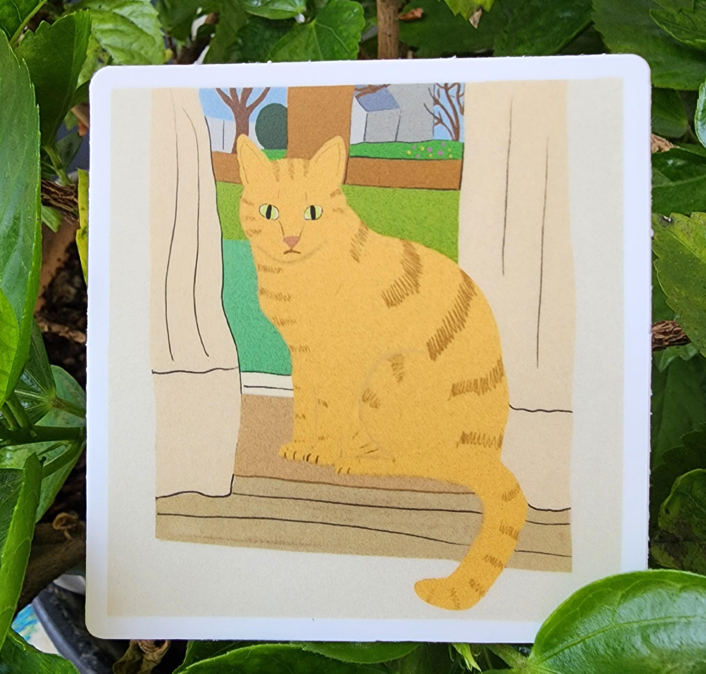 Sticker, Cat in Window Sill Design, Vinyl, 3 Inch Square