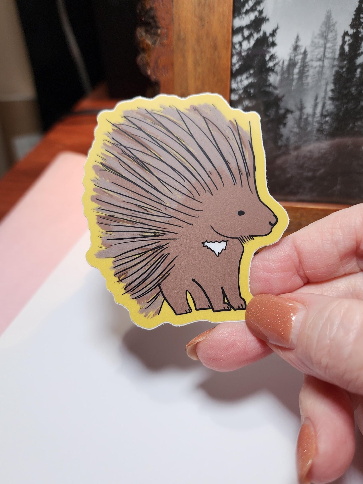 Sticker, Porcupine With Yellow Border, Vinyl, Die-Cut, 3 Inch