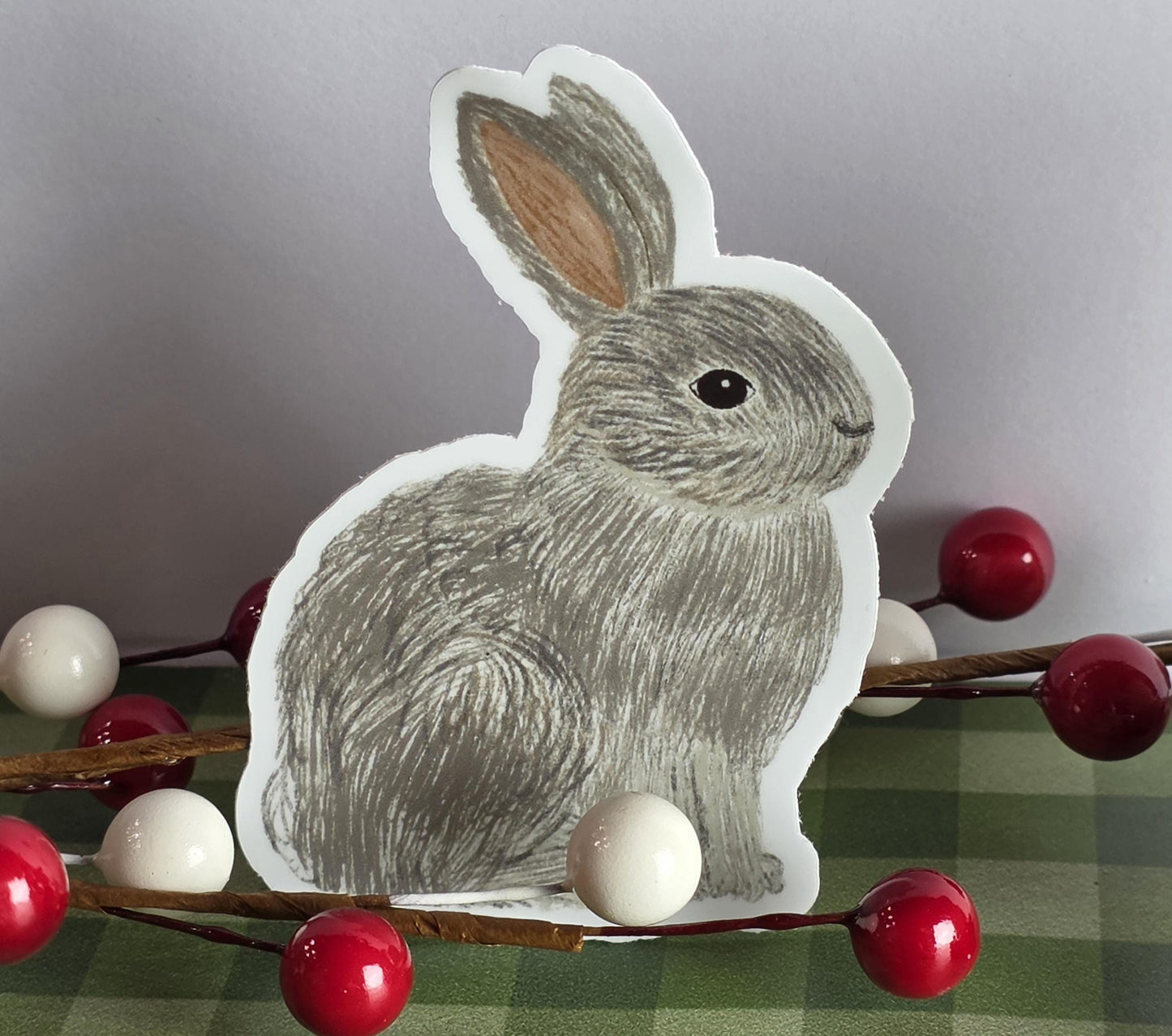 Keychain, Furry Gray Rabbit Design, Acrylic Epoxy on Silver Clasp, 2 inch