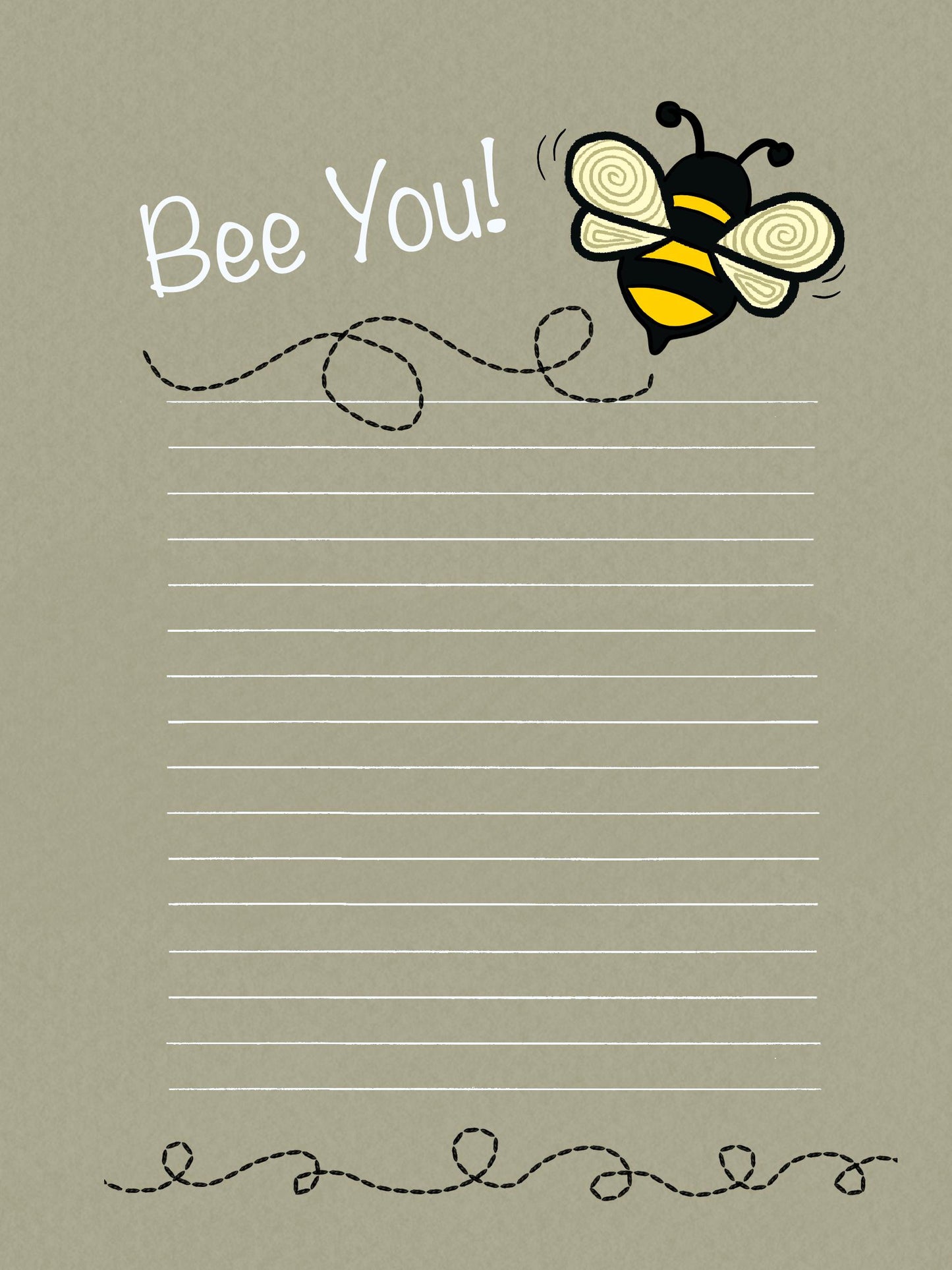 Notepad, "Bee You!" Text With Bee Design on Tan/Taupe Lined Pages, 50 Sheets