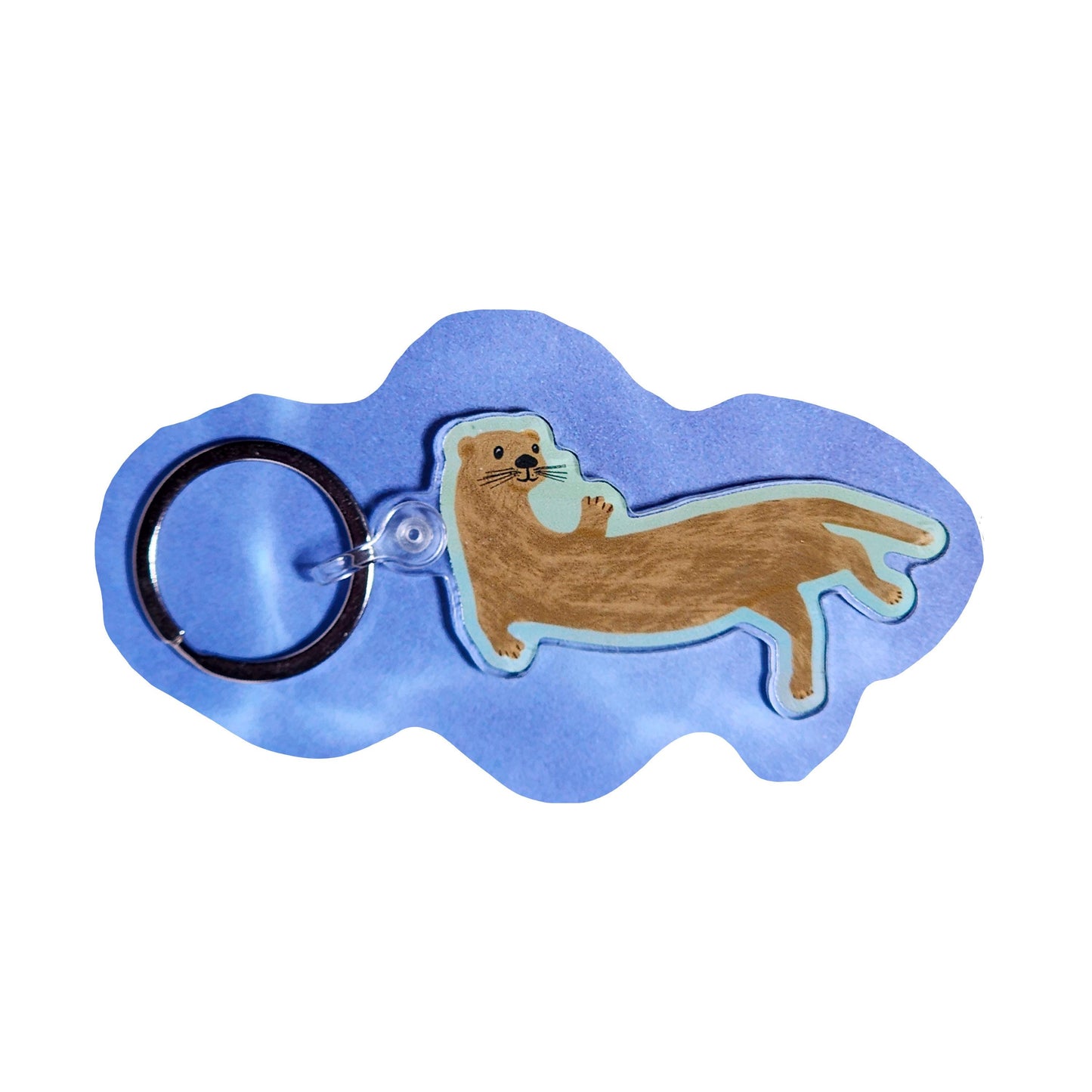 Keychain, Happy Otter Design, Acrylic With Metal Key Ring