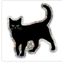 Black cat sticker with holographic glitter border