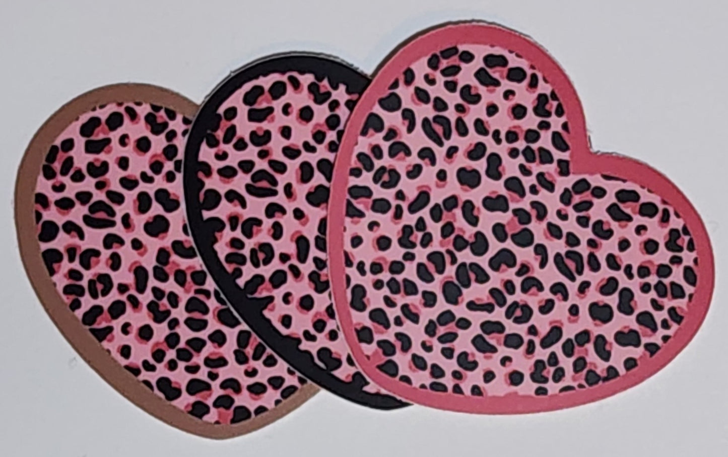 Sticker, Heart Shaped Pink Leopard Print Stickers, Vinyl, 2 Inches, 3 Border Color Choices