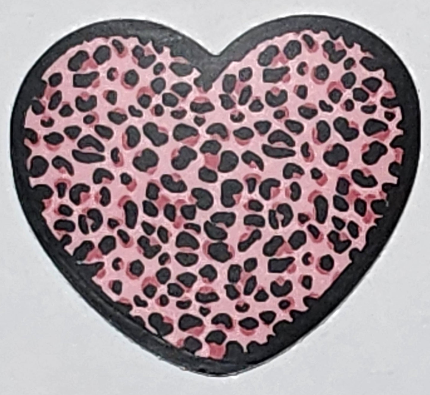 Sticker, Heart Shaped Pink Leopard Print Stickers, Vinyl, 2 Inches, 3 Border Color Choices
