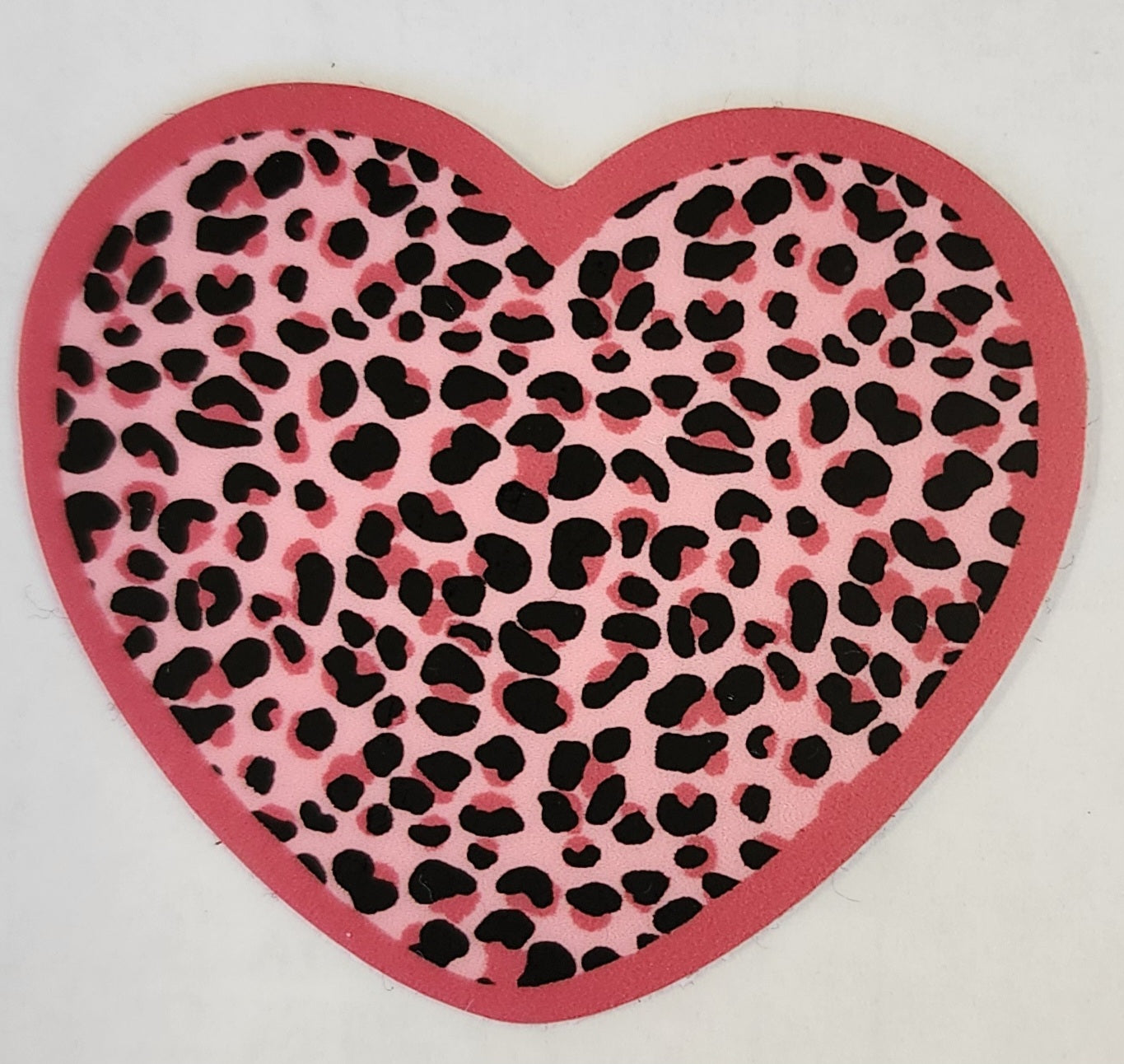 Sticker, Heart Shaped Pink Leopard Print Stickers, Vinyl, 2 Inches, 3 Border Color Choices